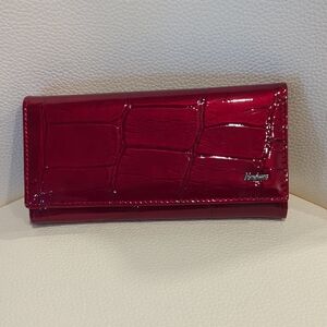 Glossy Red Crocodile-Embossed Wallet